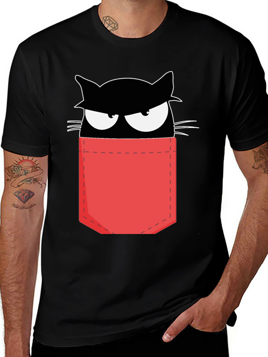 Cat in Pocket T-Shirt - Black