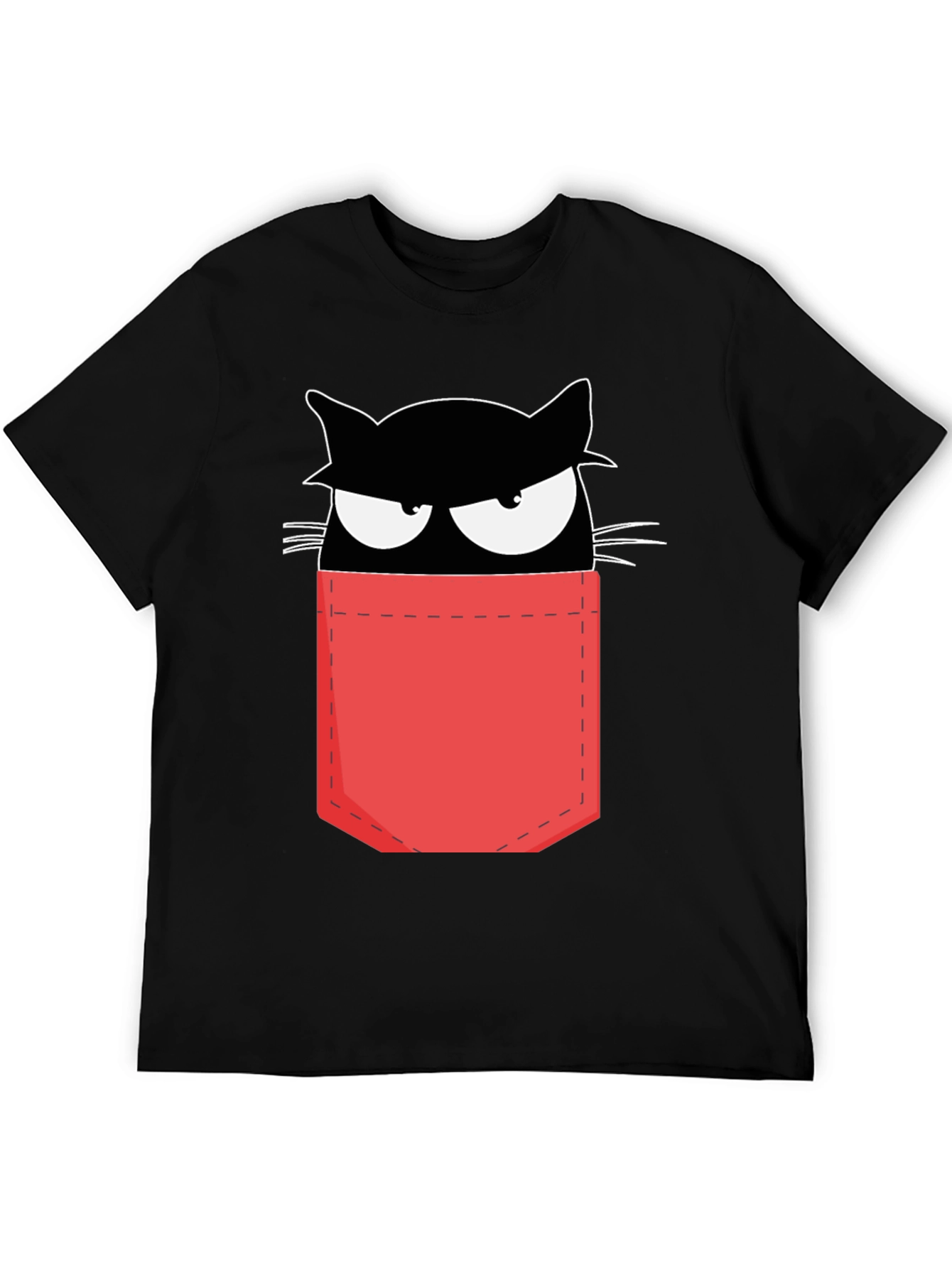 Cat in Pocket T-Shirt - Black