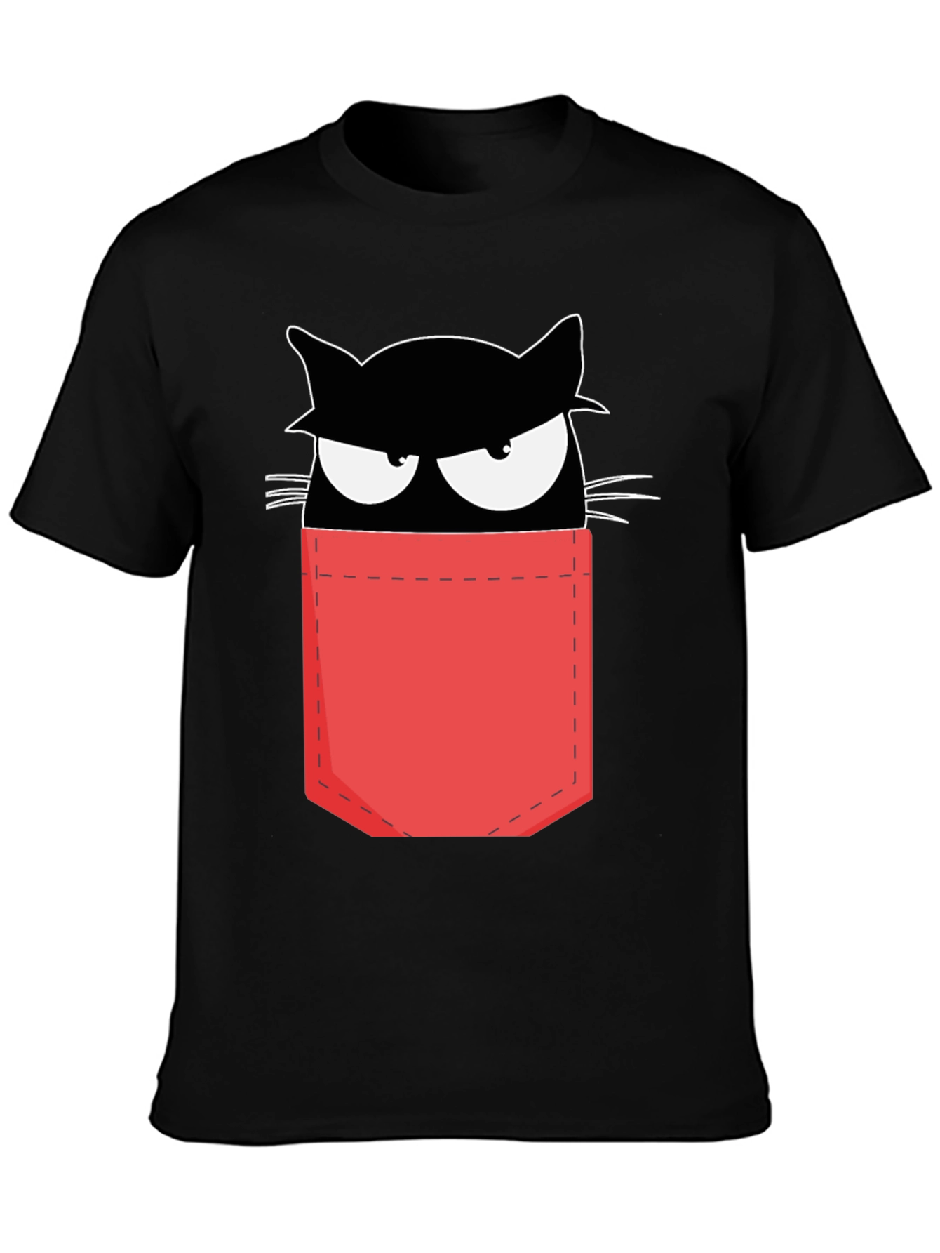 Cat in Pocket T-Shirt - Black