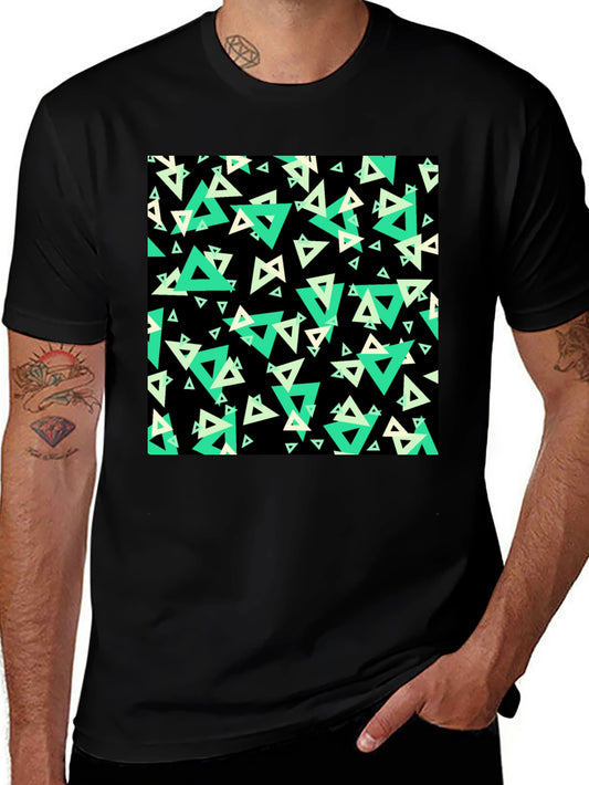 Geometric Triangle Print Black T-Shirt