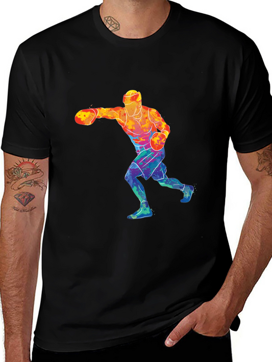 Boxer Graphic Black T-Shirt - Colorful Design