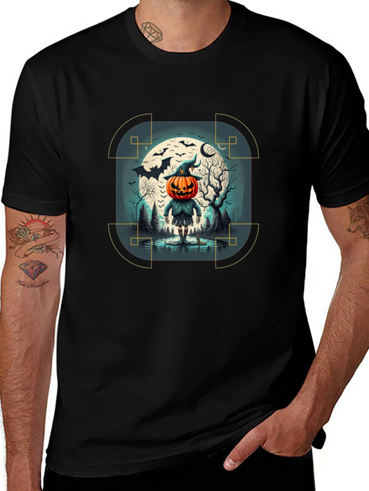 Halloween Pumpkin Head Graphic Tee - Mens Black T-Shirt