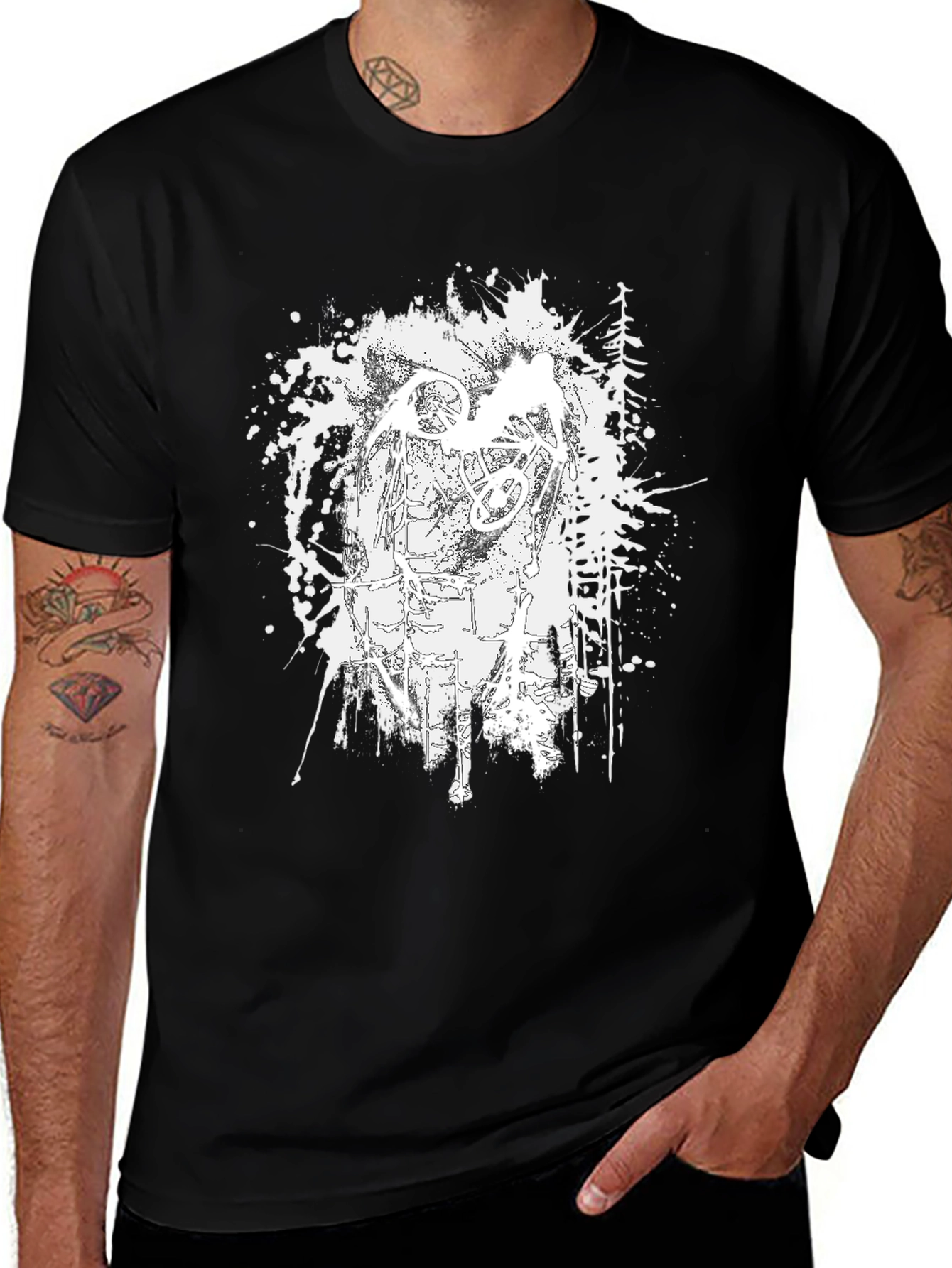 Mens Black Graphic Tee - Abstract Ink Design