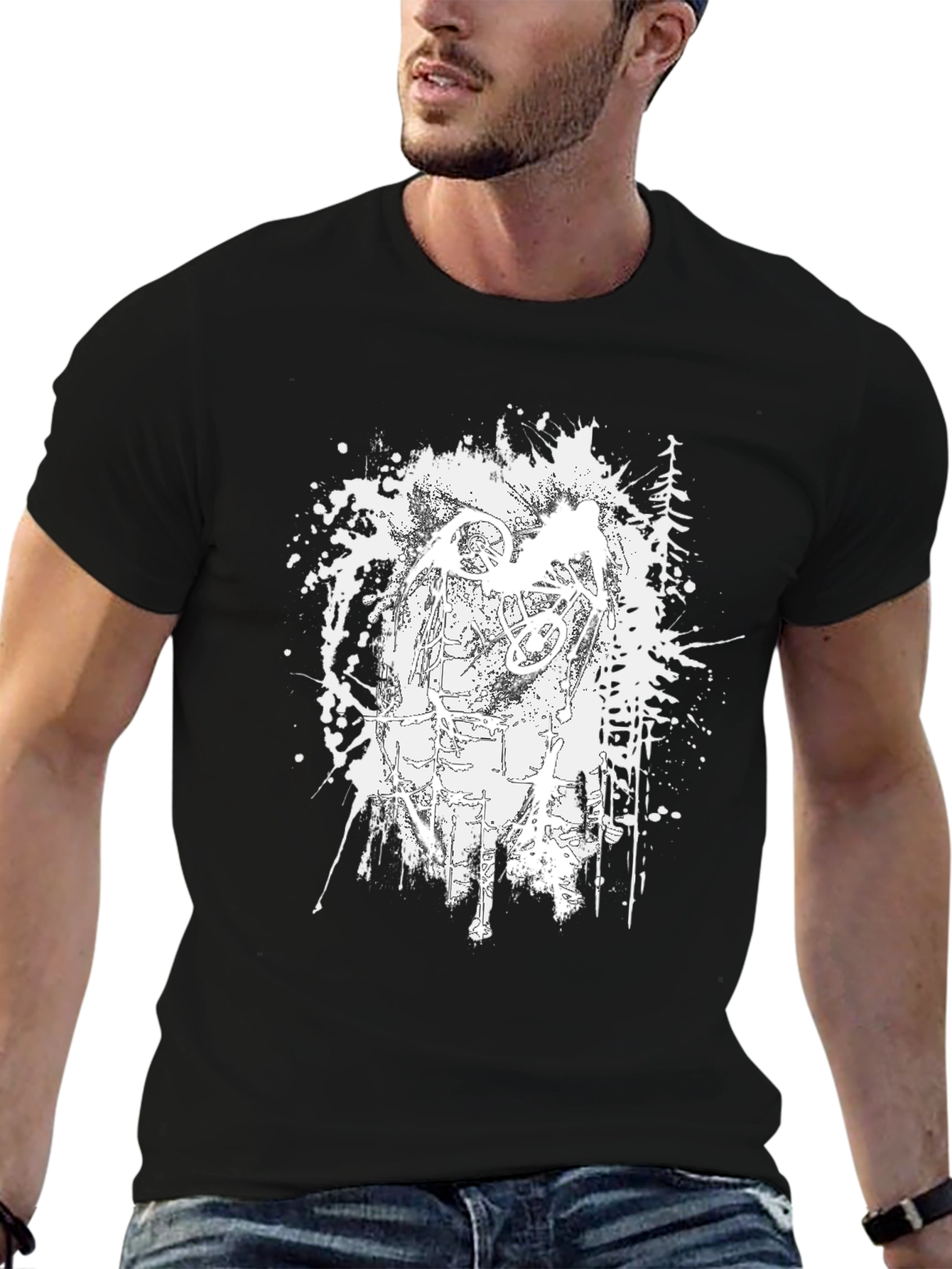 Mens Black Graphic Tee - Abstract Ink Design