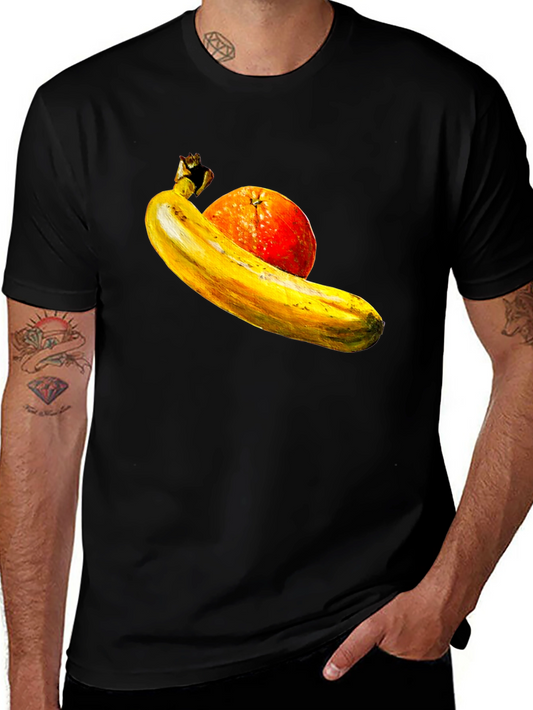 Banana Orange Graphic Print Black T-Shirt