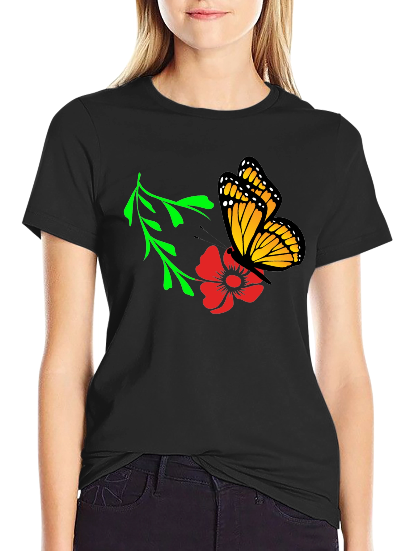 Butterfly on Flower Graphic Tee - Soft Cotton