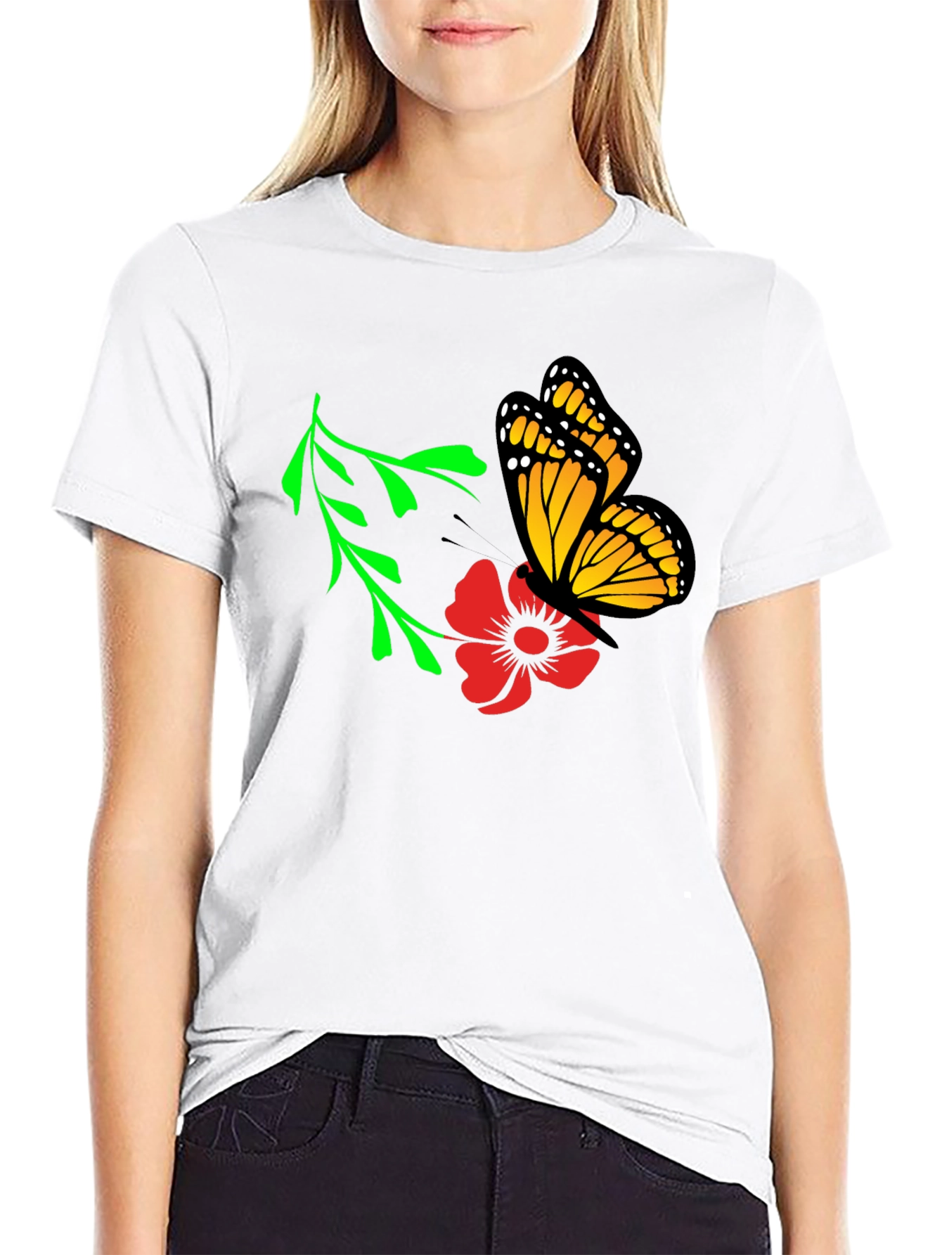 Butterfly on Flower Graphic Tee - Soft Cotton