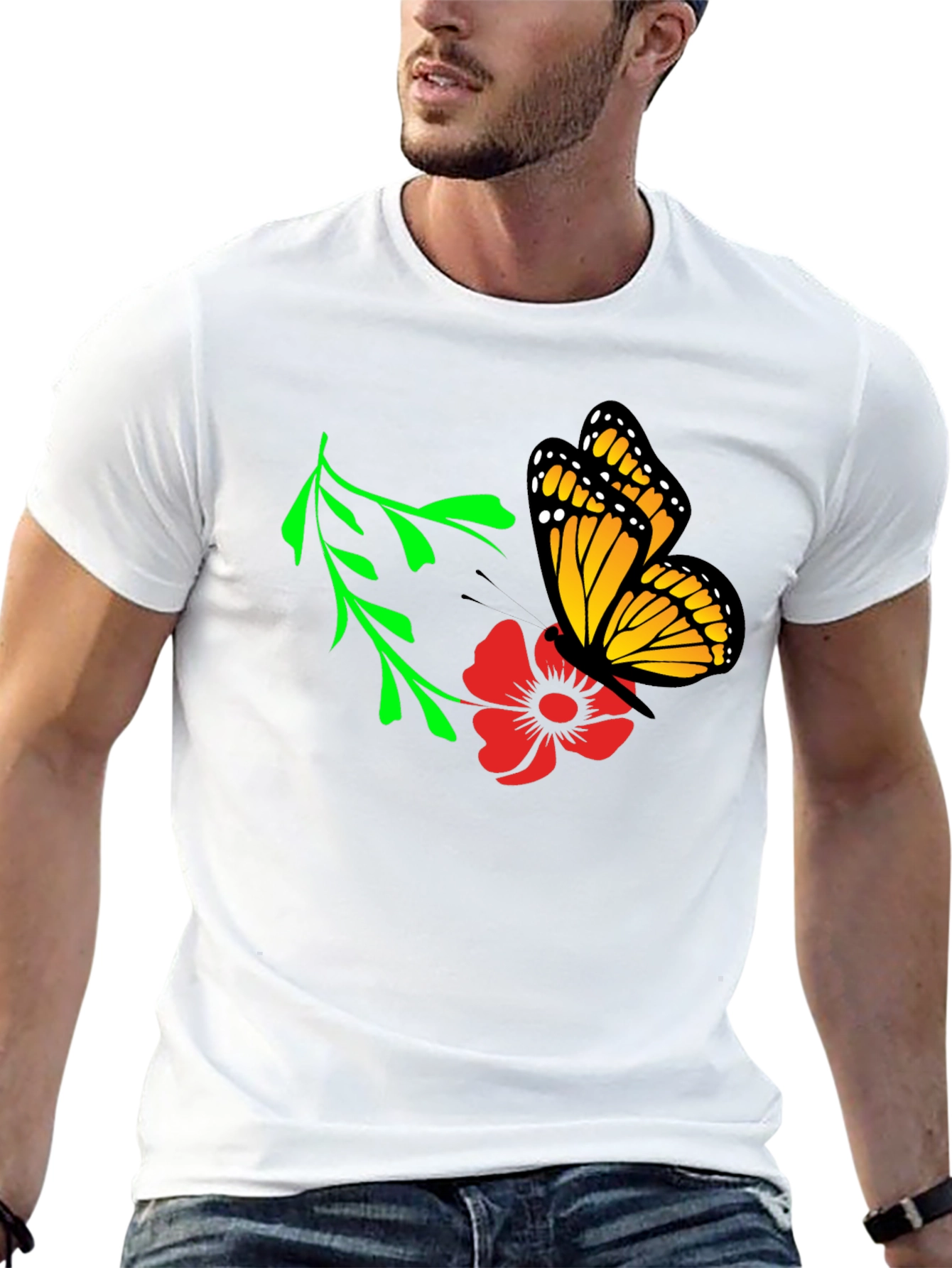 Butterfly on Flower Graphic Tee - Soft Cotton