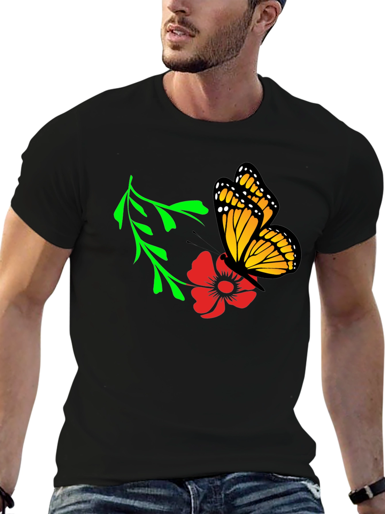 Butterfly on Flower Graphic Tee - Soft Cotton