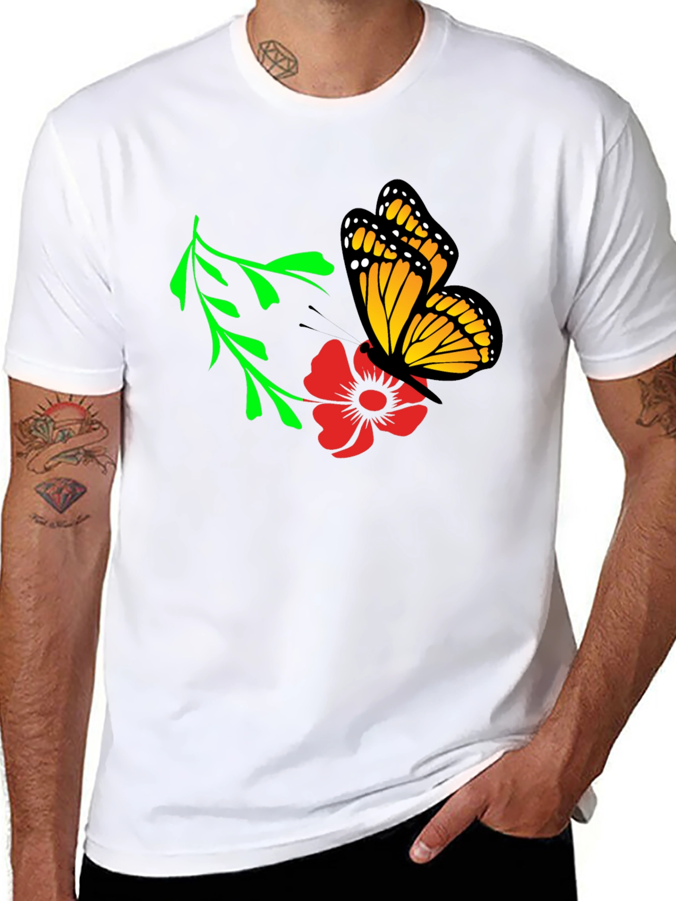 Butterfly on Flower Graphic Tee - Soft Cotton