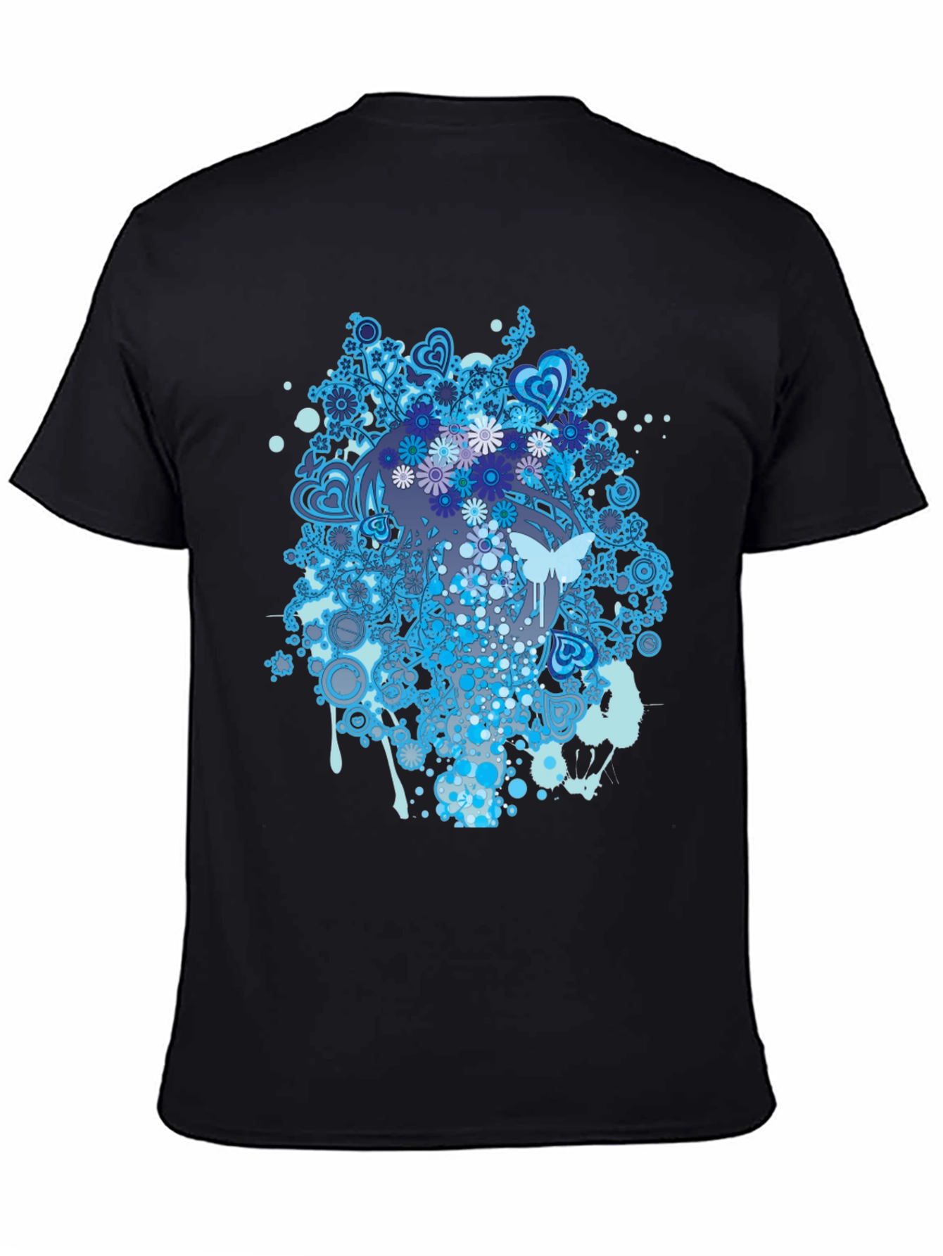 Abstract Floral Butterfly Graphic Tee - Black