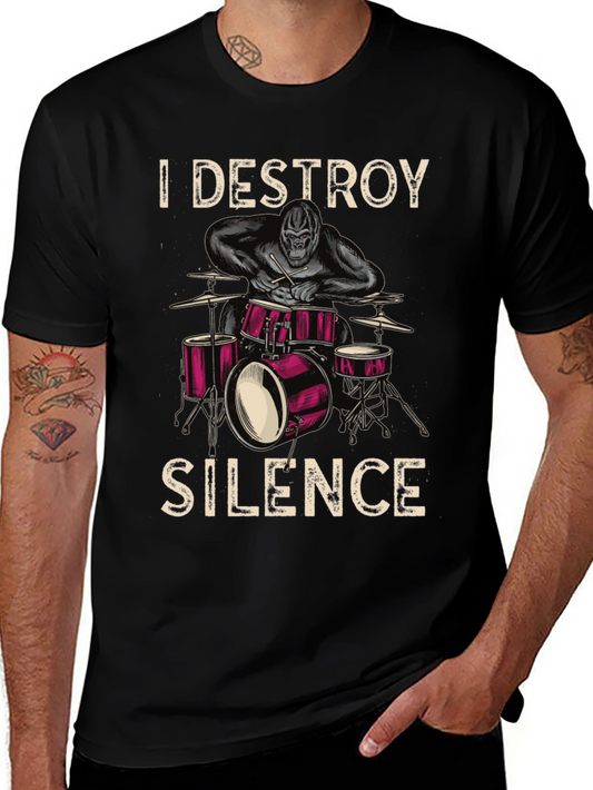 I Destroy Silence Drummer Gorilla Graphic Tee