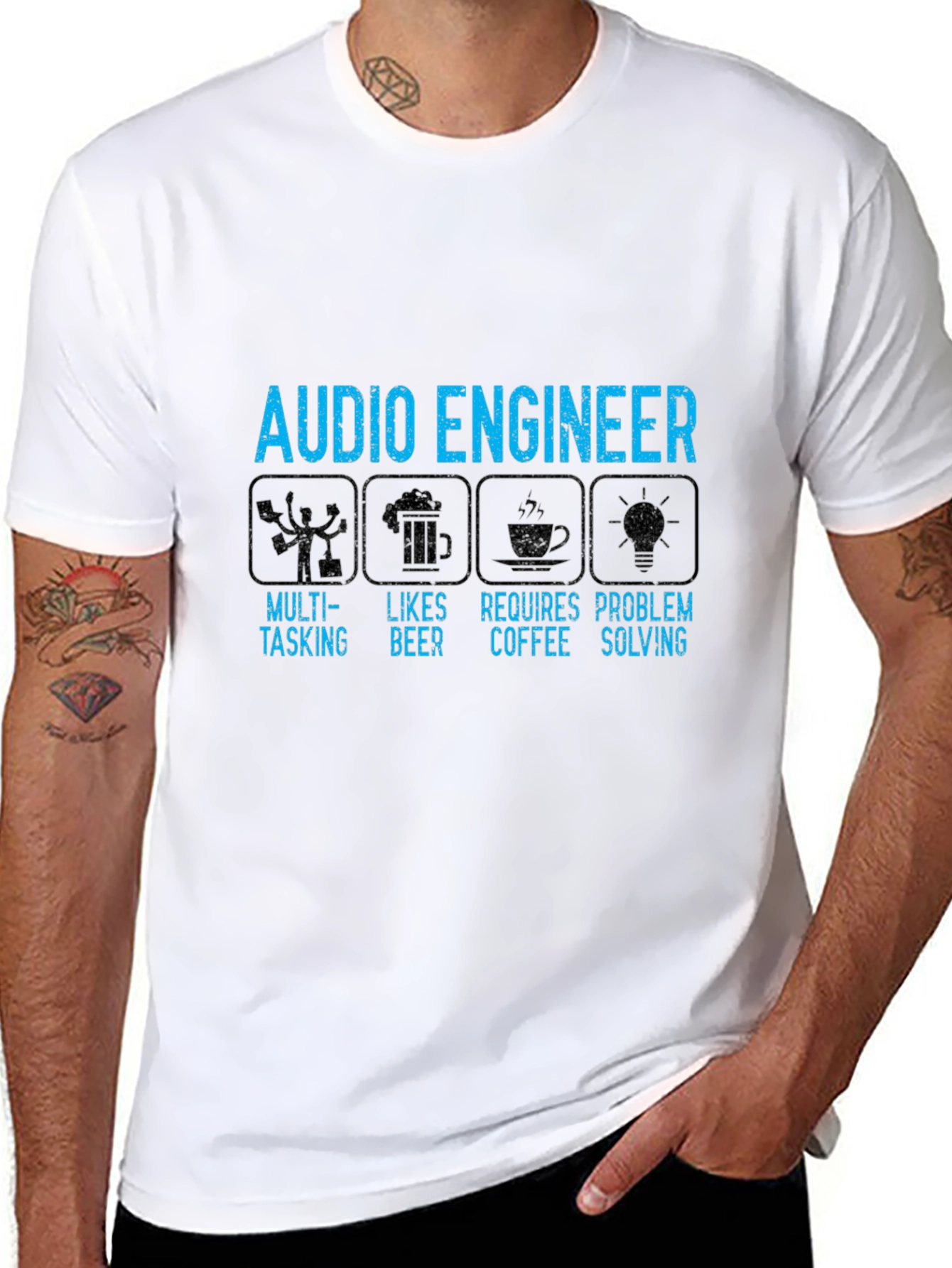 Audio Engineer T-Shirt: Multi-Tasking Beer Coffee Problem Solving
