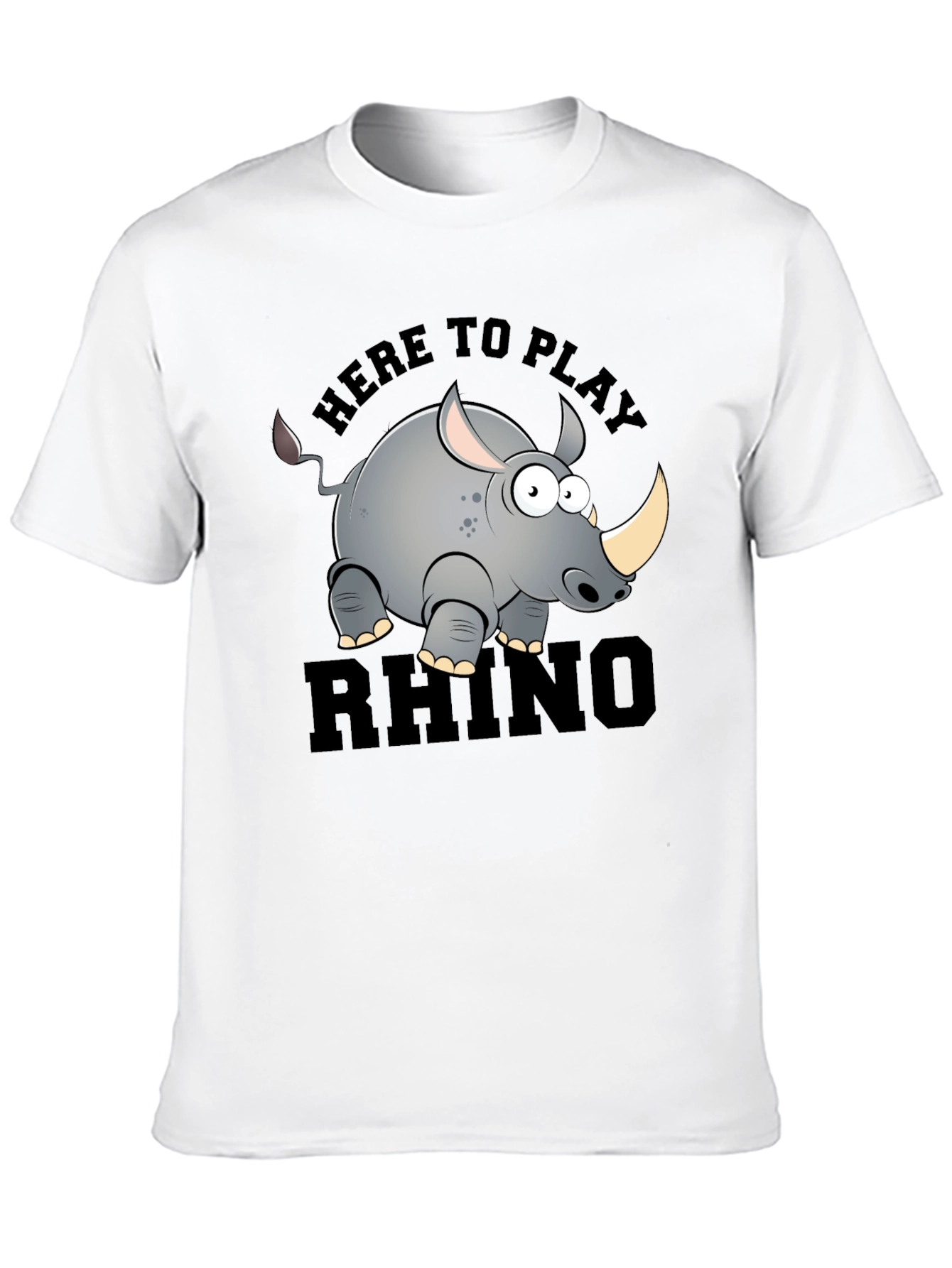 Cartoon Rhino Graphic T-Shirt - Here to Play Rhino