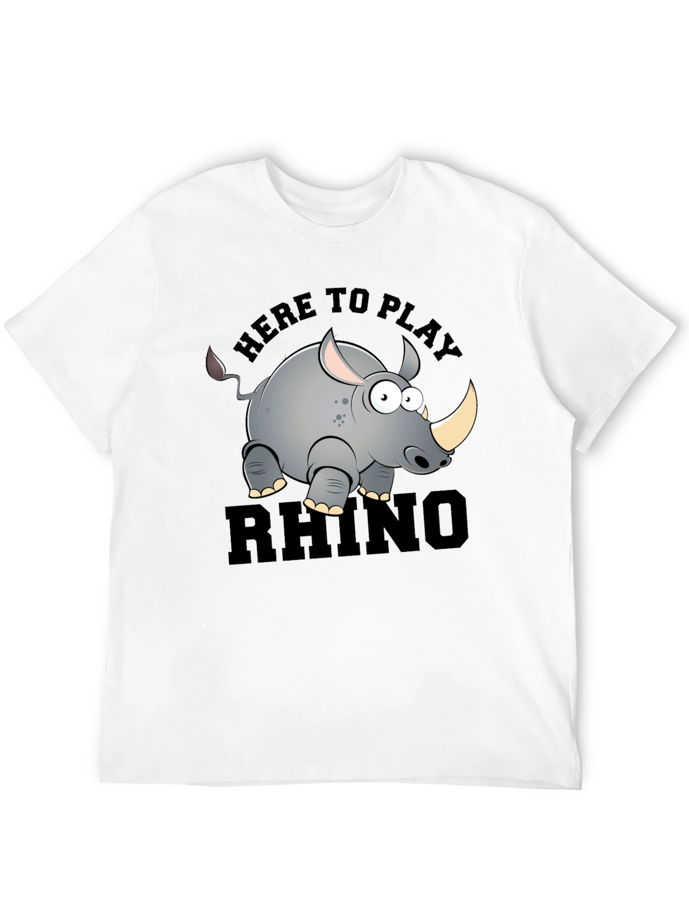 Cartoon Rhino Graphic T-Shirt - Here to Play Rhino