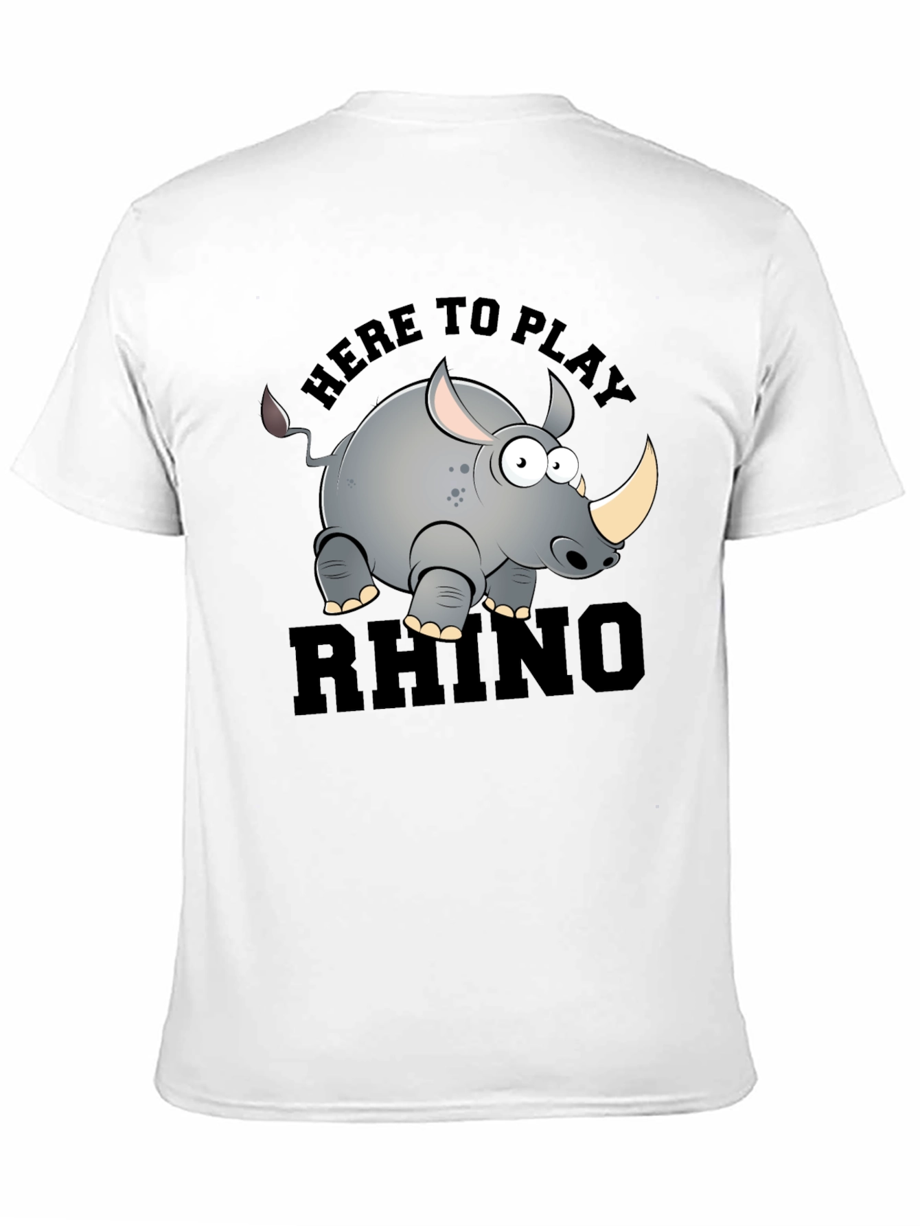 Cartoon Rhino Graphic T-Shirt - Here to Play Rhino