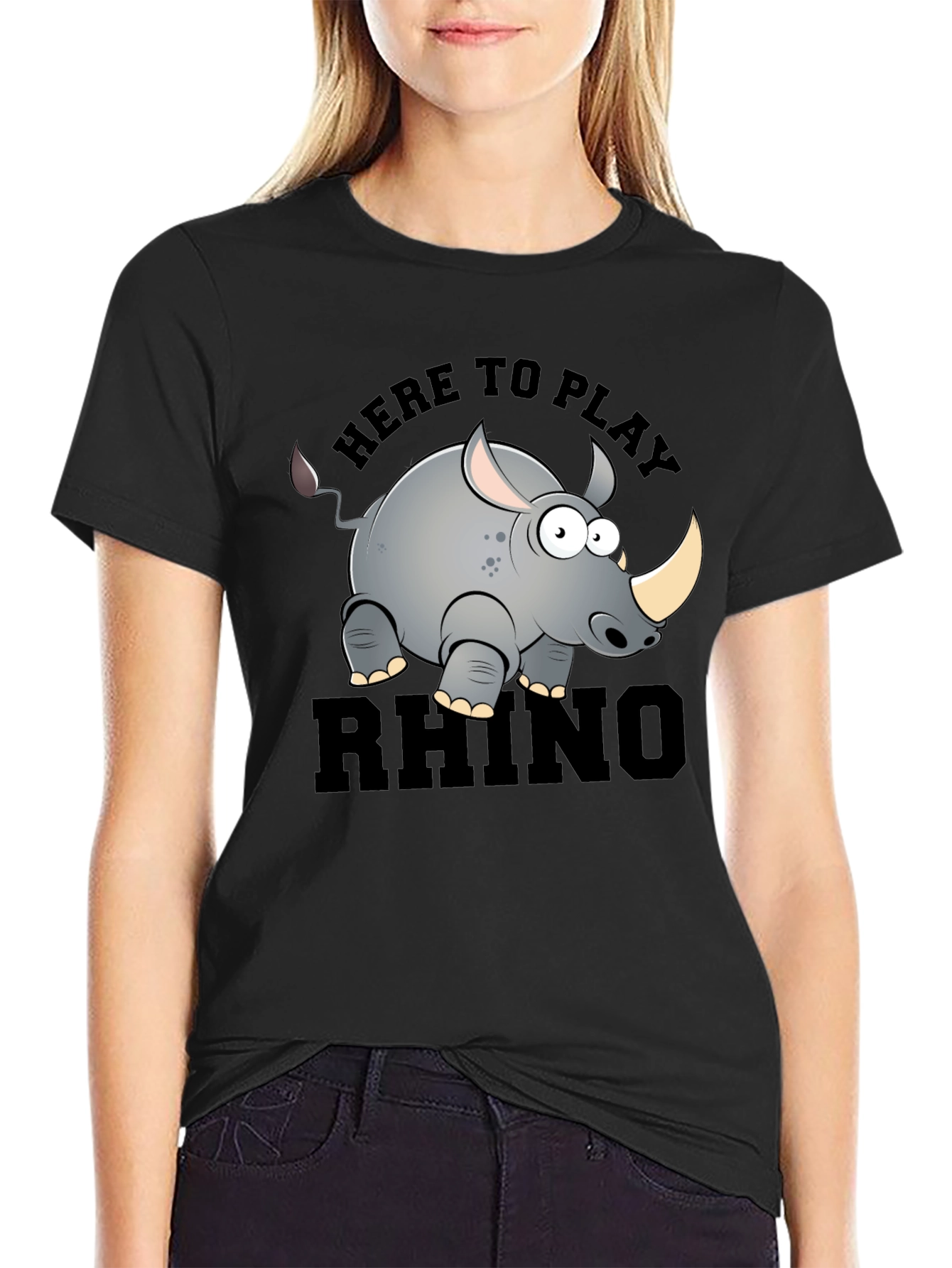 Cartoon Rhino Graphic T-Shirt - Here to Play Rhino