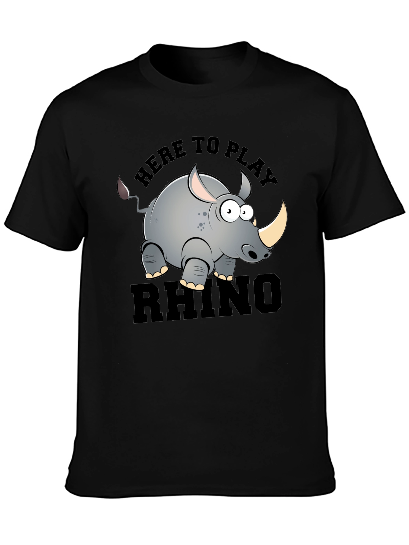 Cartoon Rhino Graphic T-Shirt - Here to Play Rhino