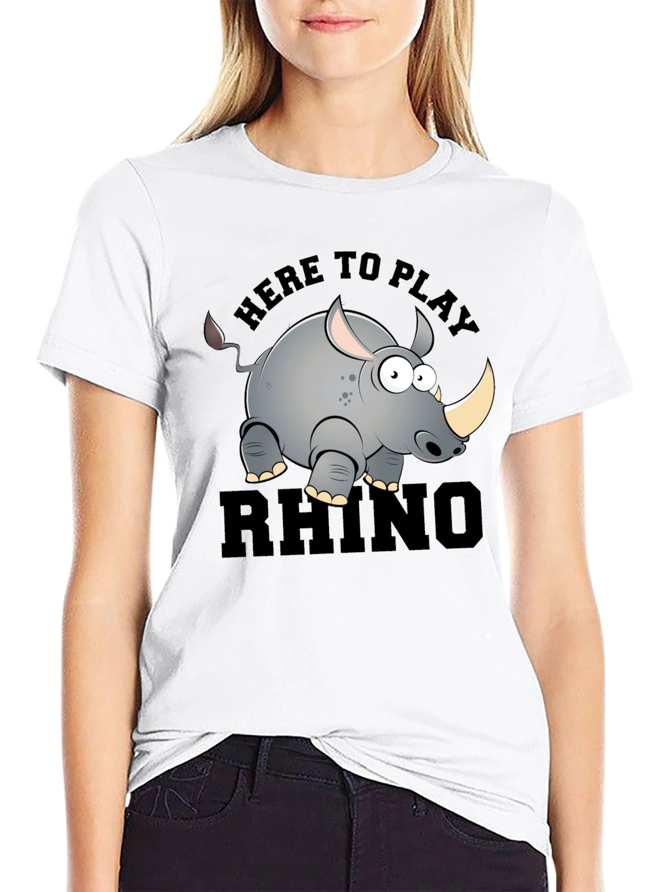 Cartoon Rhino Graphic T-Shirt - Here to Play Rhino