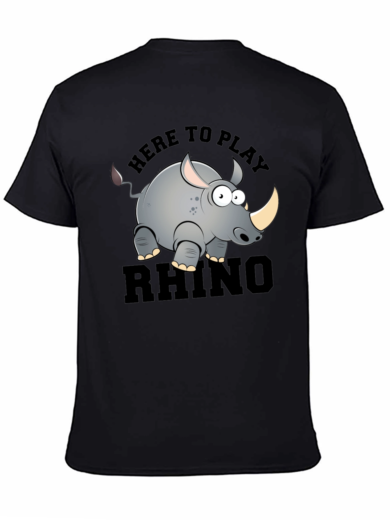 Cartoon Rhino Graphic T-Shirt - Here to Play Rhino