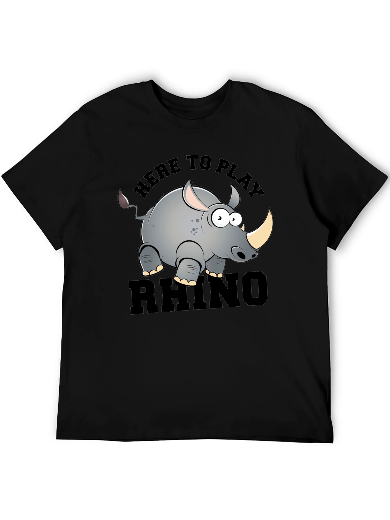 Cartoon Rhino Graphic T-Shirt - Here to Play Rhino