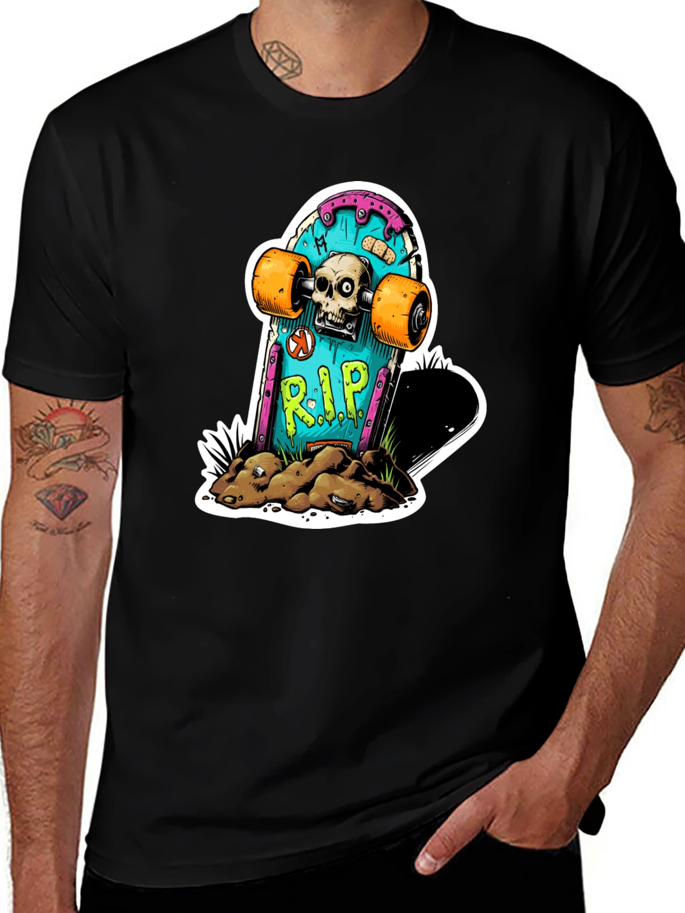 Skateboard Tombstone Graphic Tee - Death Rider