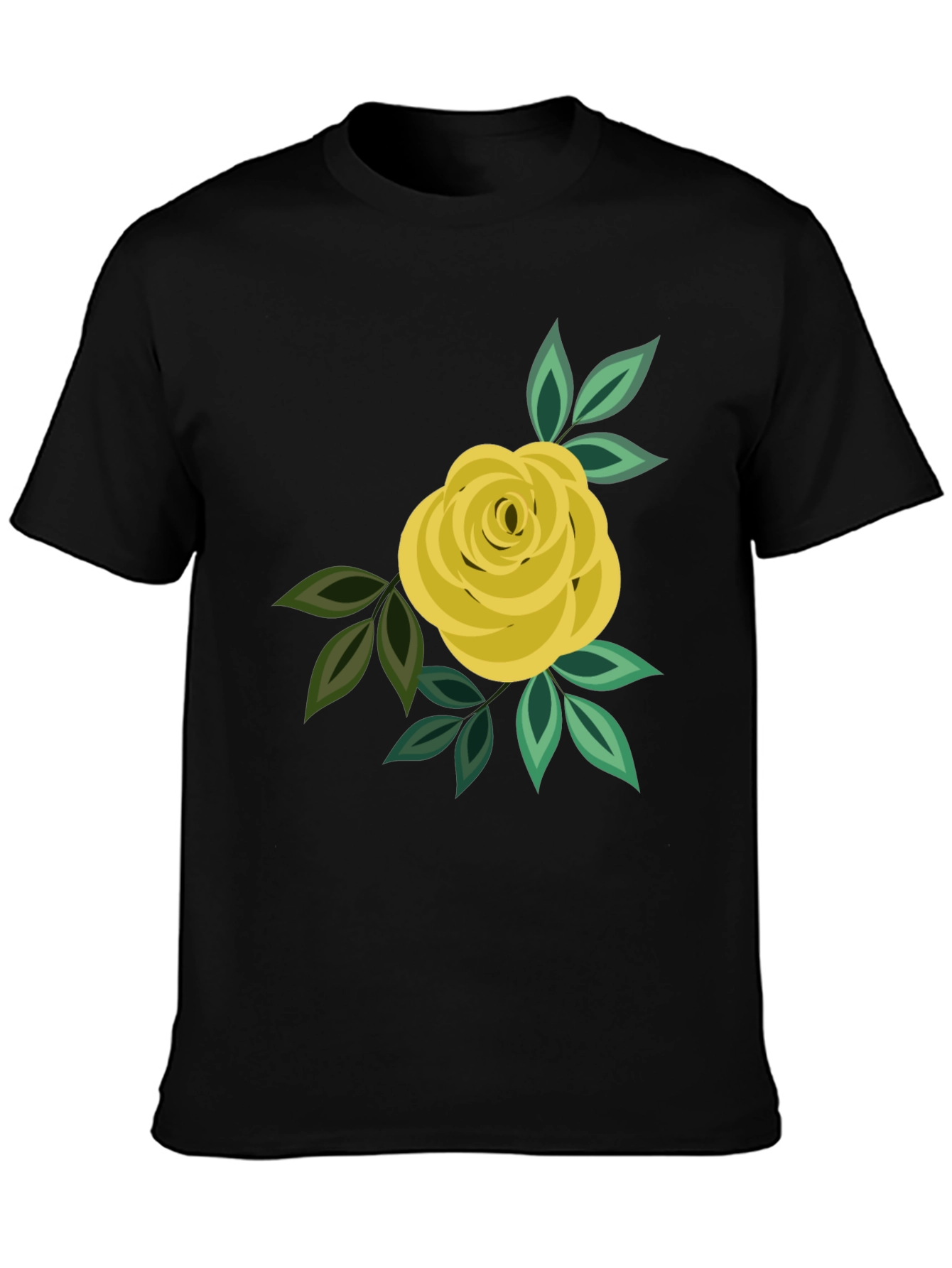 Floral Rose Graphic Tee - Black Cotton Casual