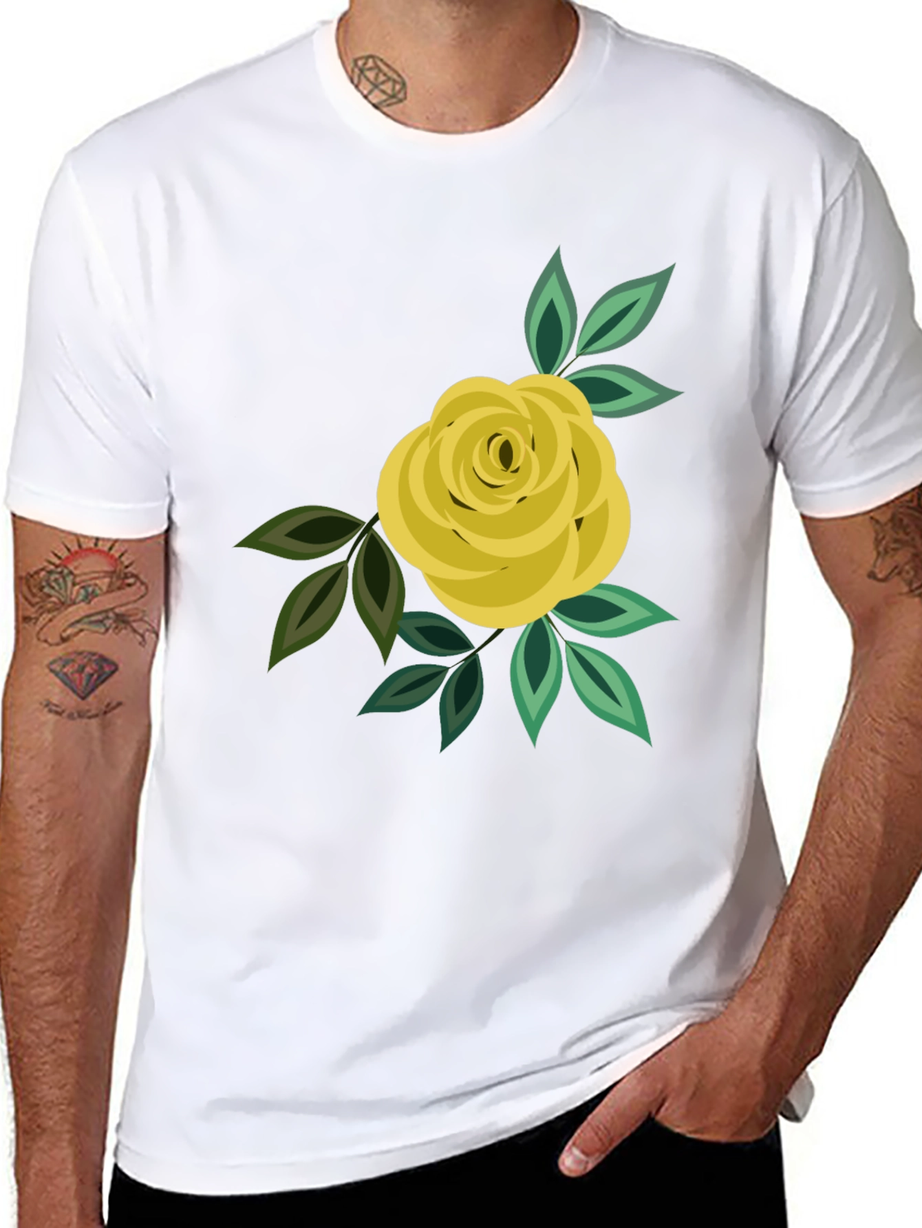Floral Rose Graphic Tee - Black Cotton Casual