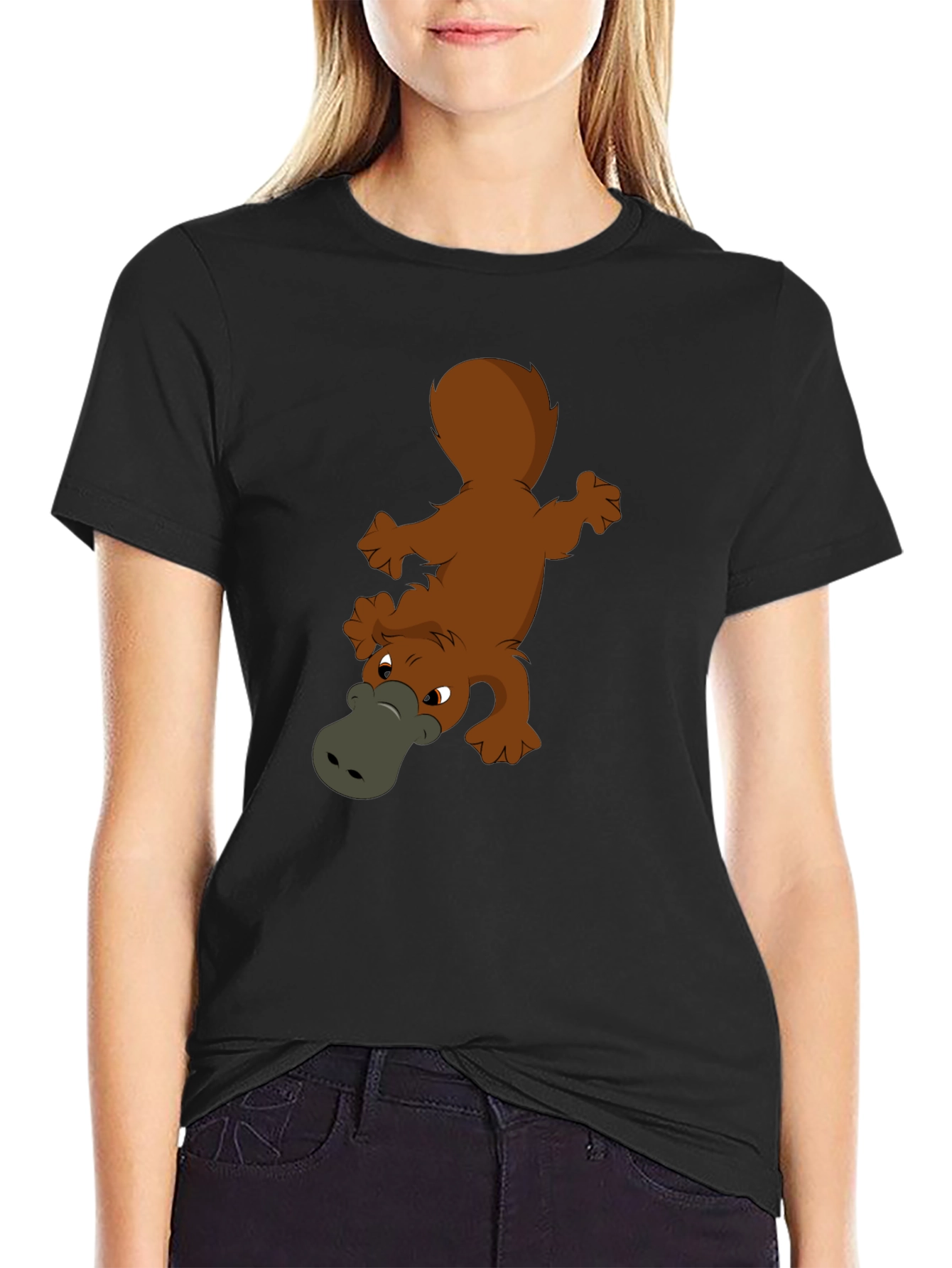 Cartoon Platypus Graphic Black T-Shirt