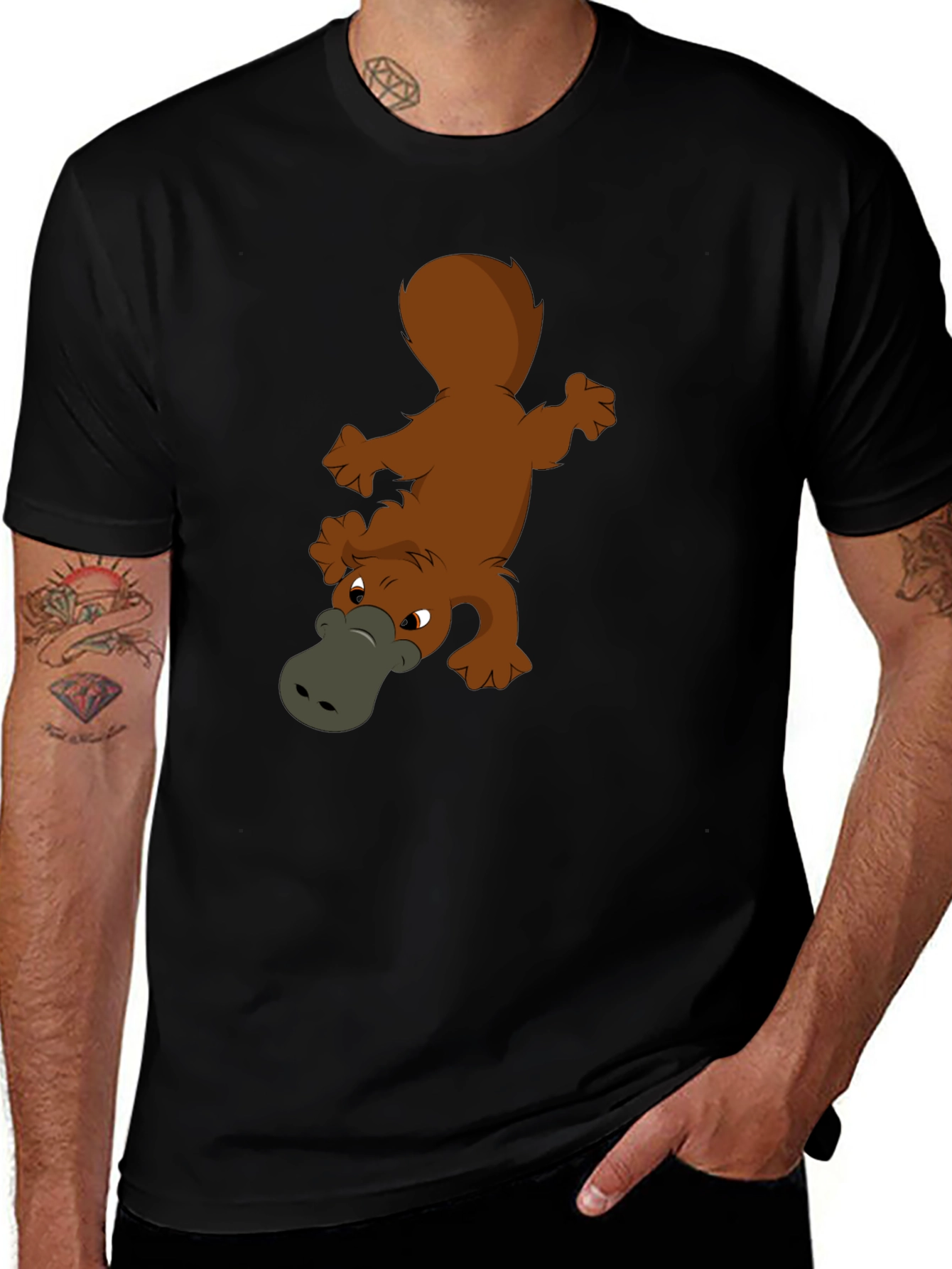 Cartoon Platypus Graphic Black T-Shirt