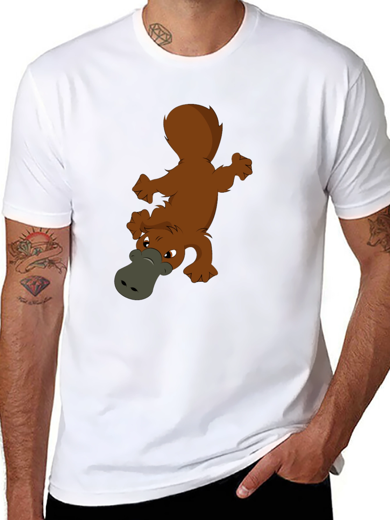 Cartoon Platypus Graphic Black T-Shirt
