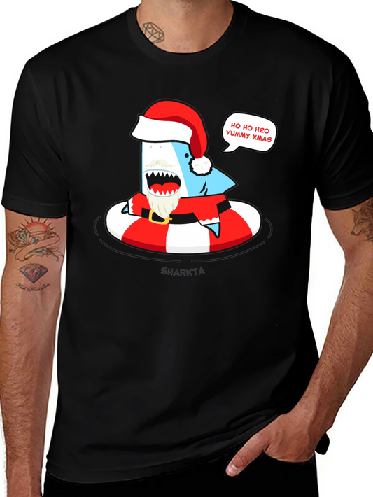 Santa Shark Christmas T-Shirt - Ho Ho H2O Yummy Xmas