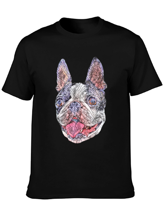 Geometric French Bulldog Graphic T-Shirt - Black
