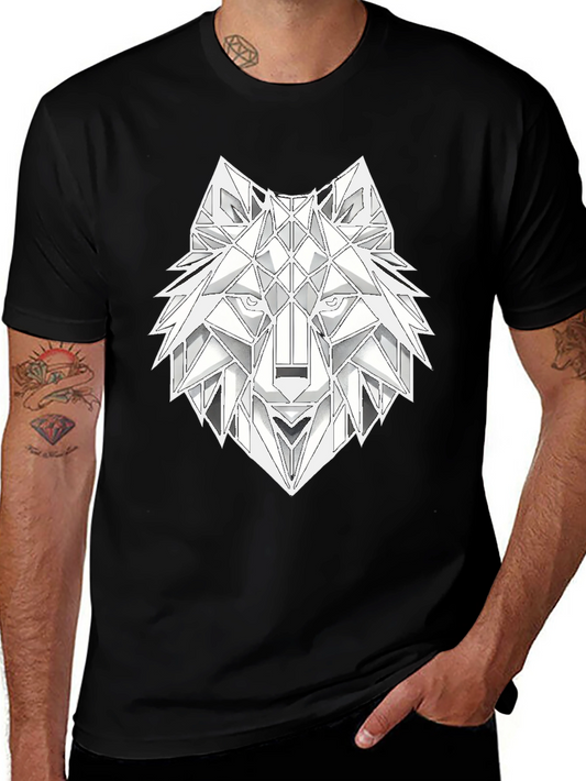 Geometric Wolf Head Graphic T-Shirt - Black