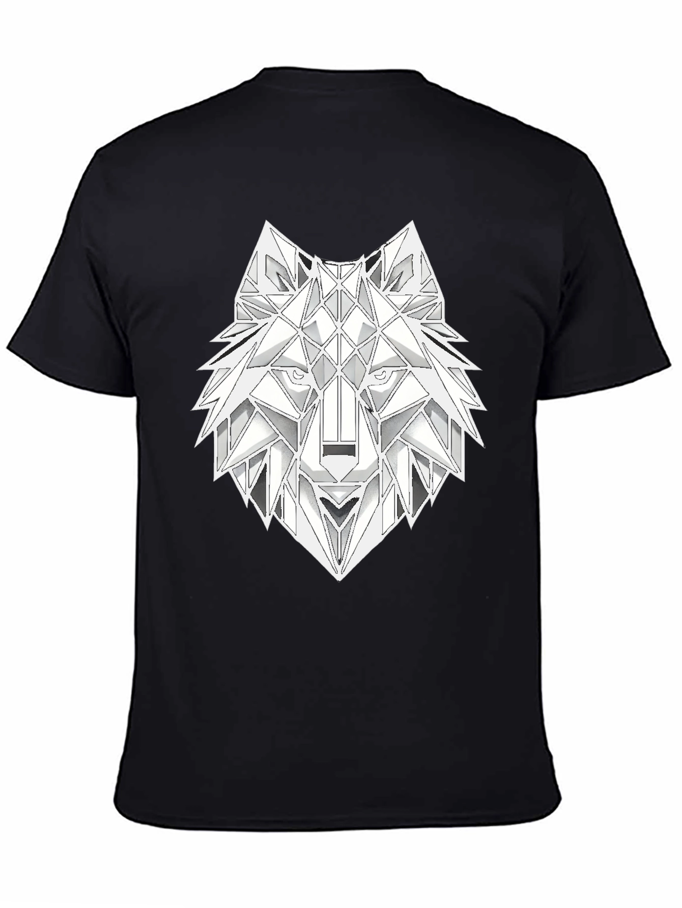 Geometric Wolf Head Graphic T-Shirt - Black