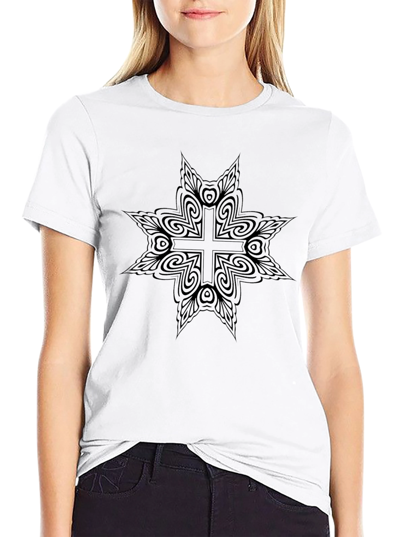 Abstract Cross Graphic Black T-Shirt