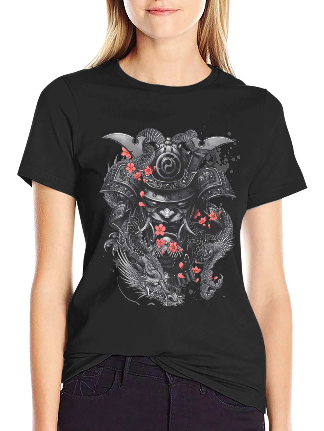 Samurai Dragon Graphic Tee - Black Cotton Blend