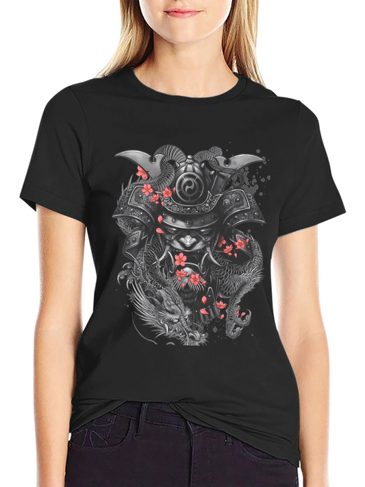 Samurai Dragon Graphic Tee - Black Cotton Blend