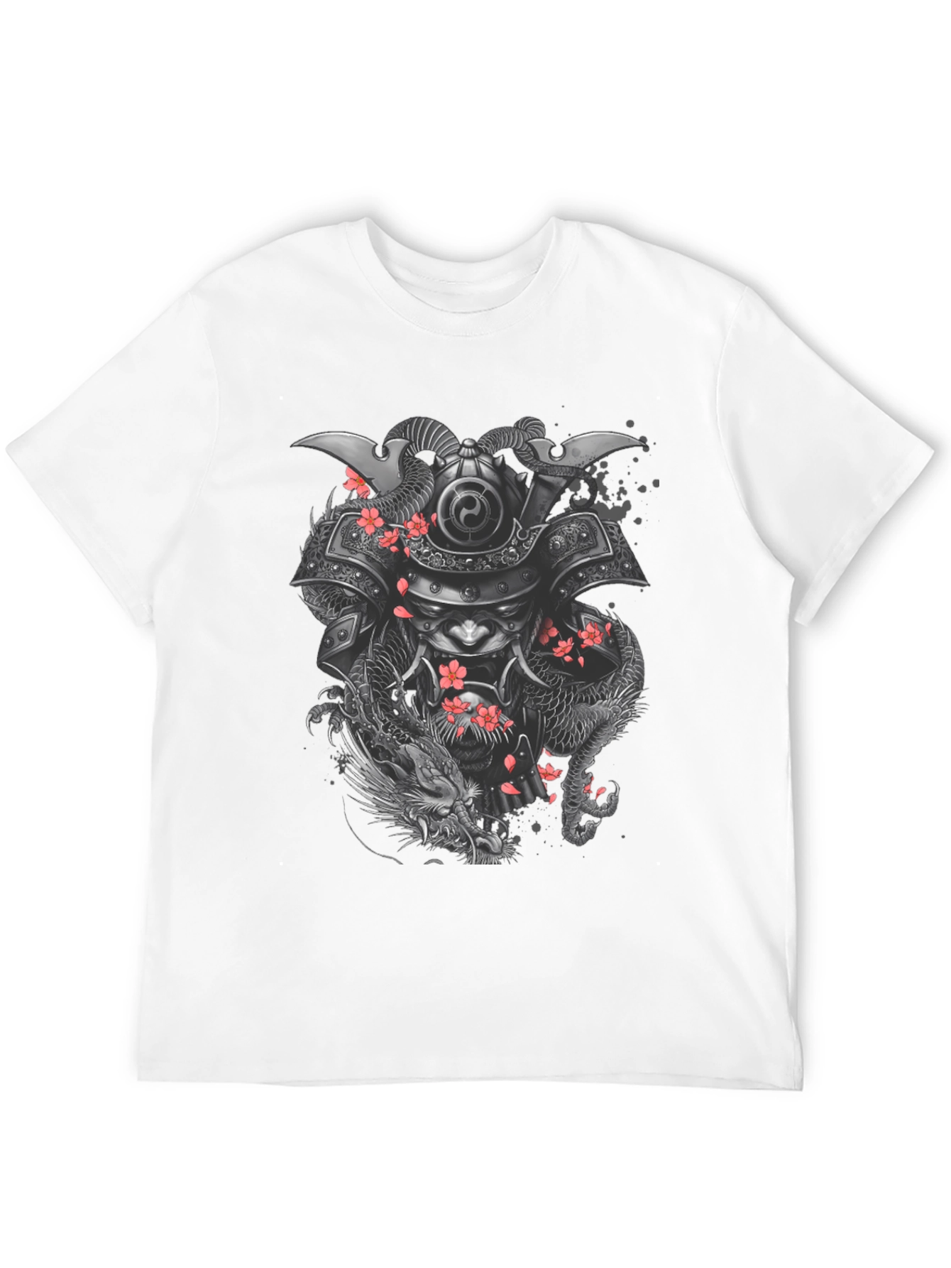 Samurai Dragon Graphic Tee - Black Cotton Blend