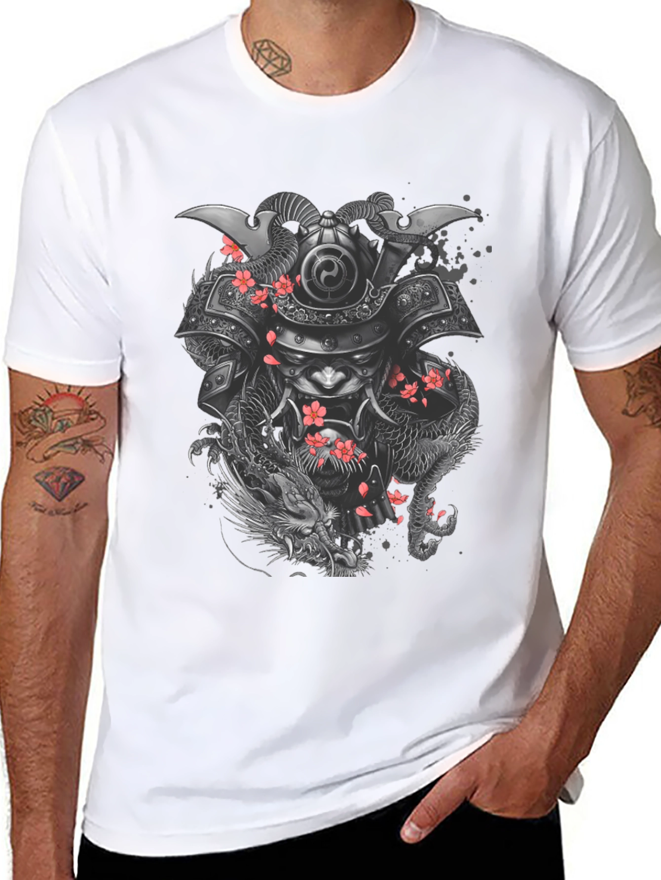 Samurai Dragon Graphic Tee - Black Cotton Blend