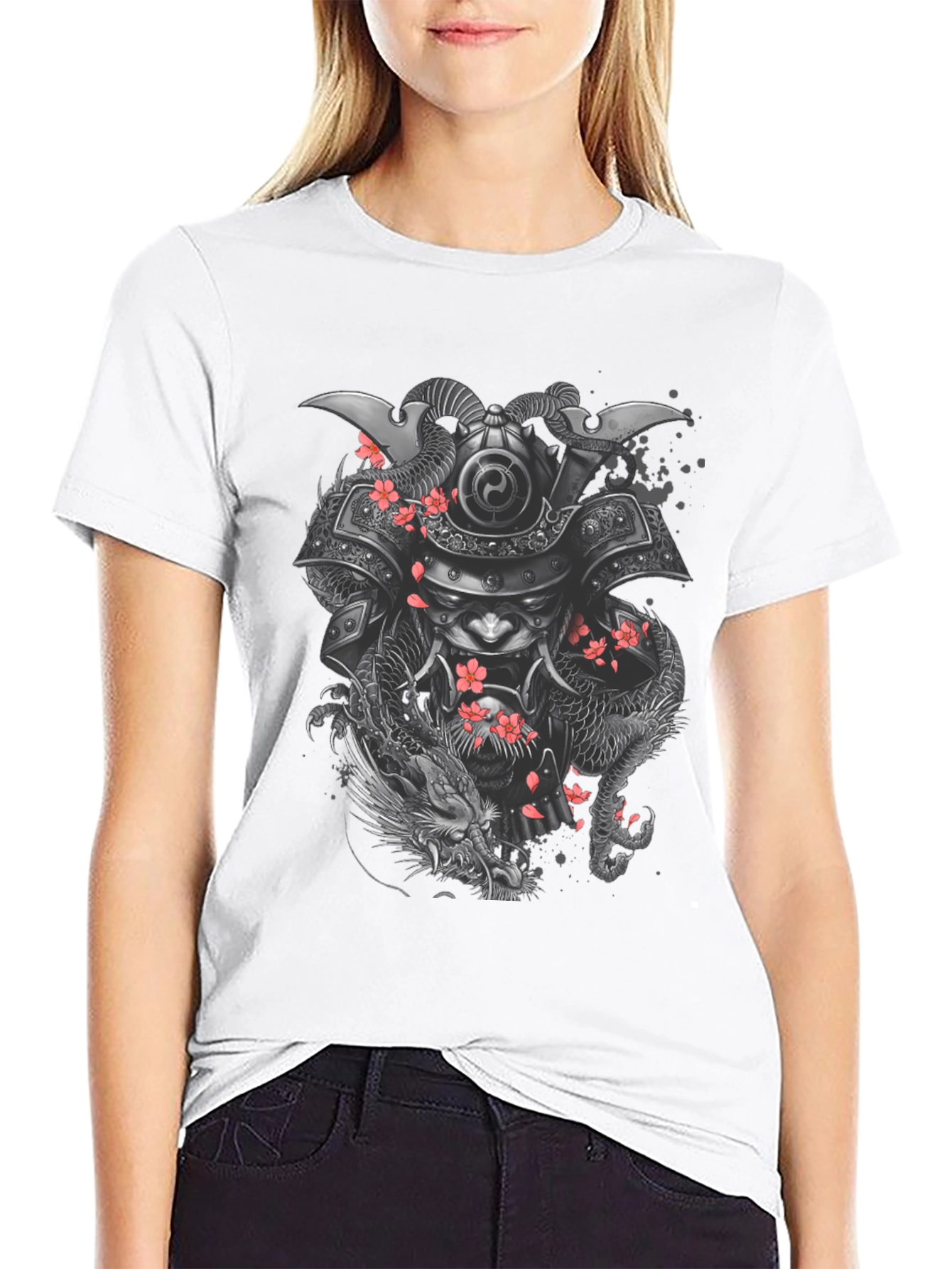 Samurai Dragon Graphic Tee - Black Cotton Blend