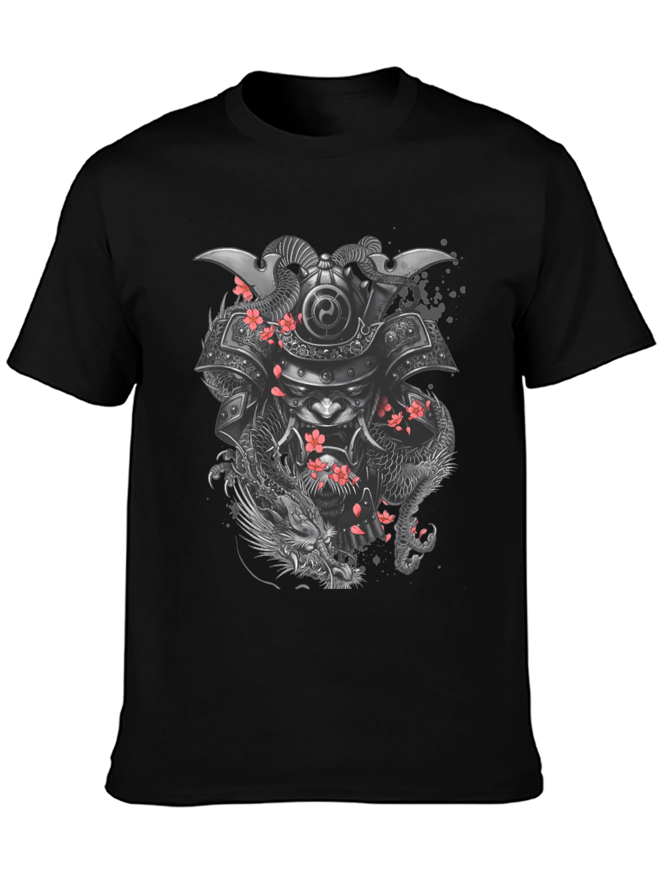 Samurai Dragon Graphic Tee - Black Cotton Blend