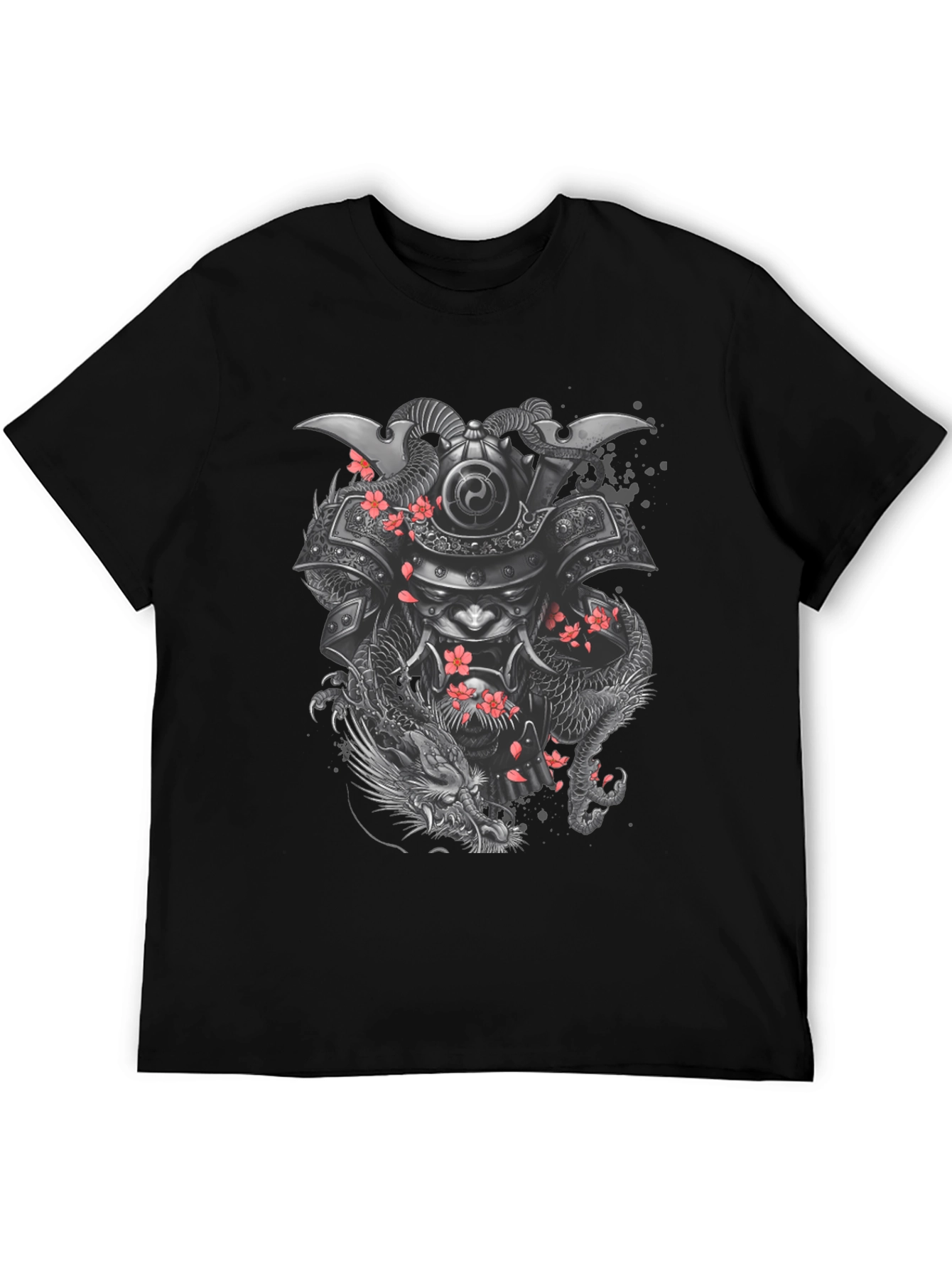 Samurai Dragon Graphic Tee - Black Cotton Blend