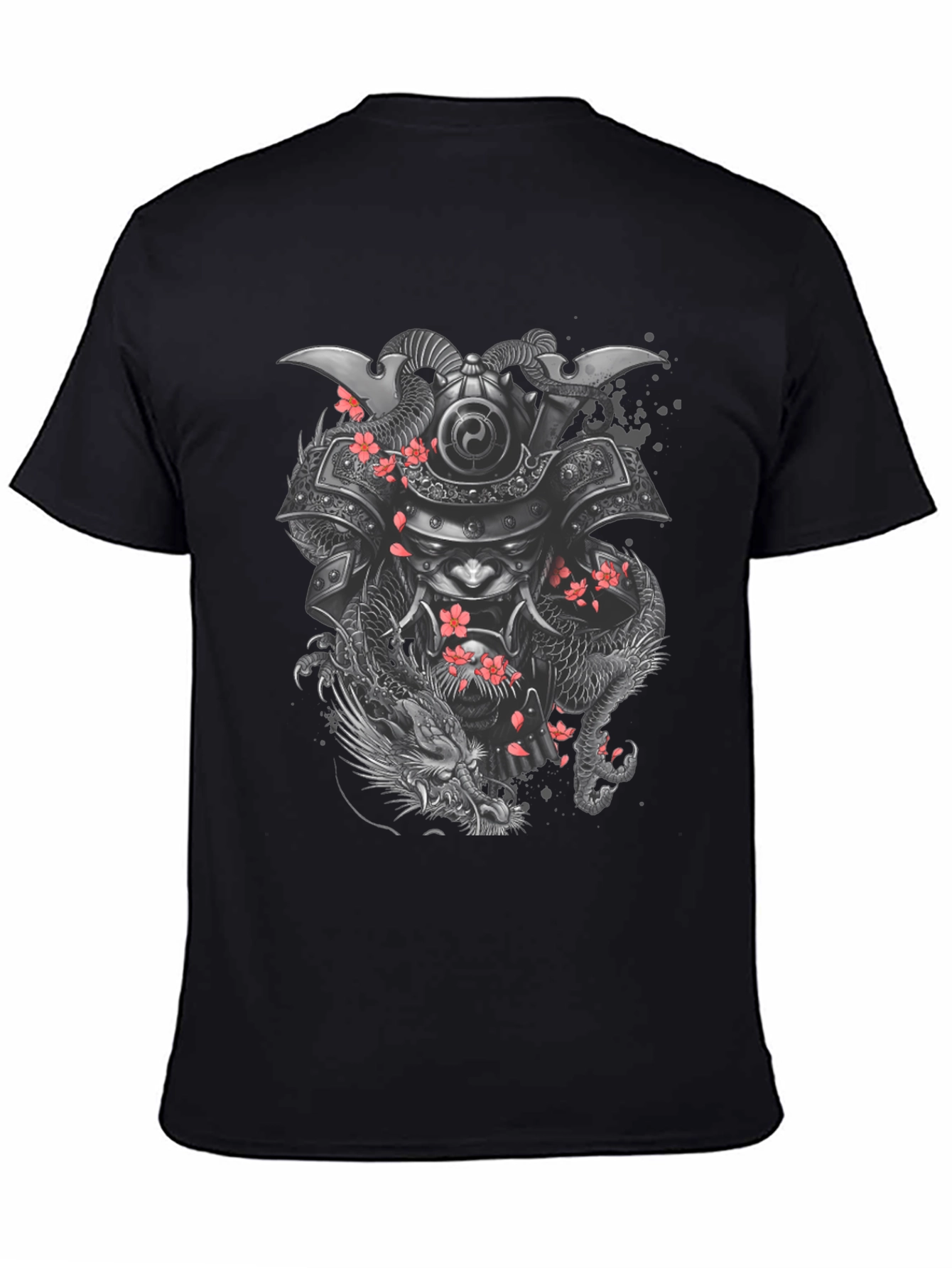 Samurai Dragon Graphic Tee - Black Cotton Blend
