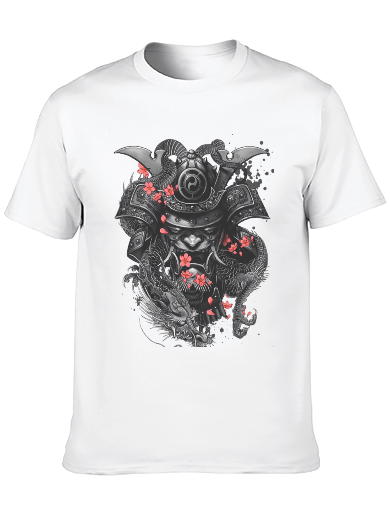 Samurai Dragon Graphic Tee - Black Cotton Blend