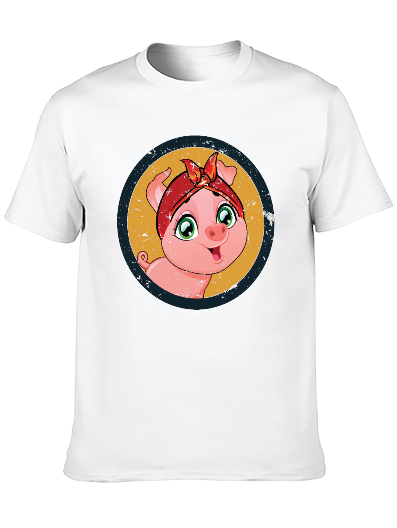 Cute Piglet Graphic Print Black T-Shirt