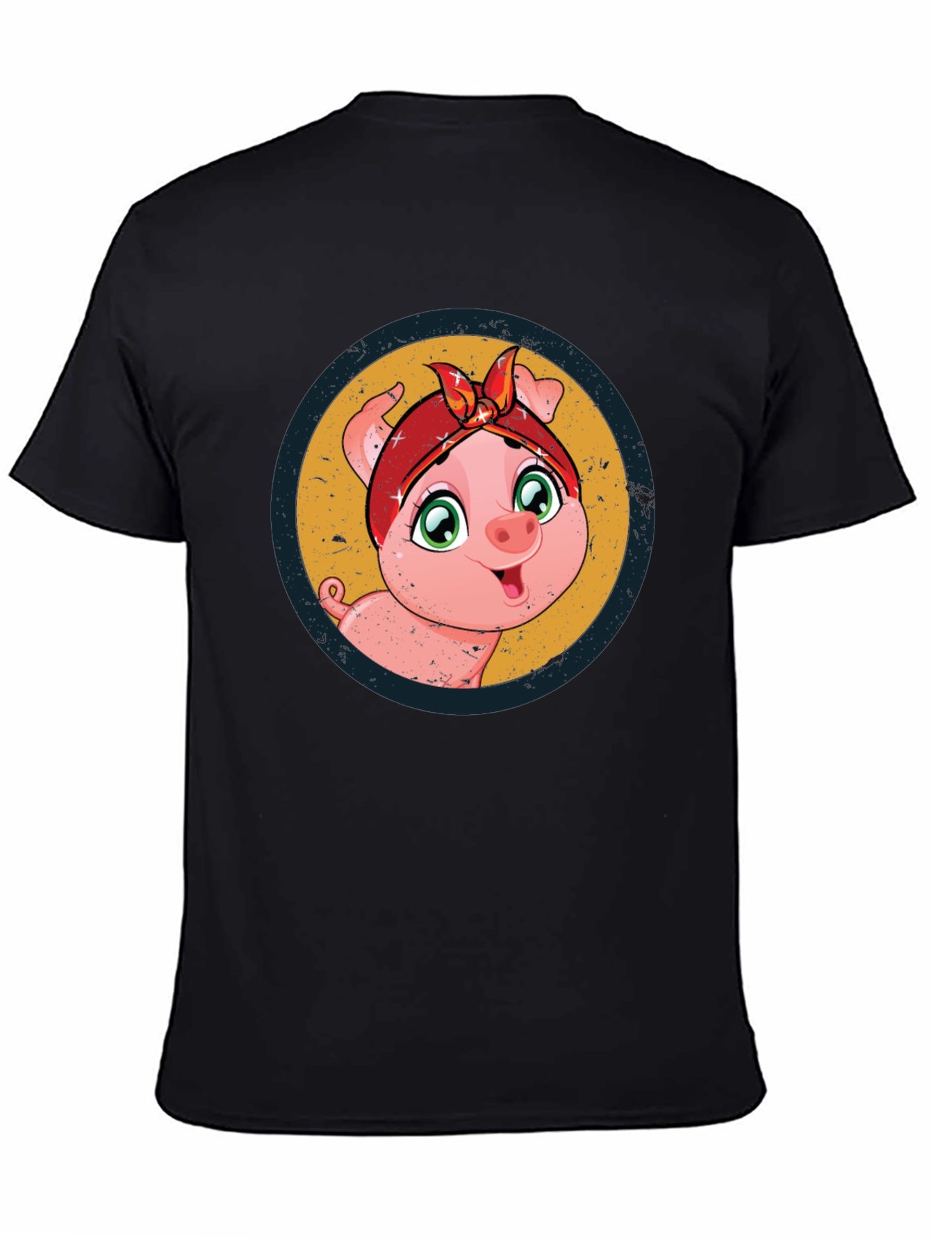 Cute Piglet Graphic Print Black T-Shirt