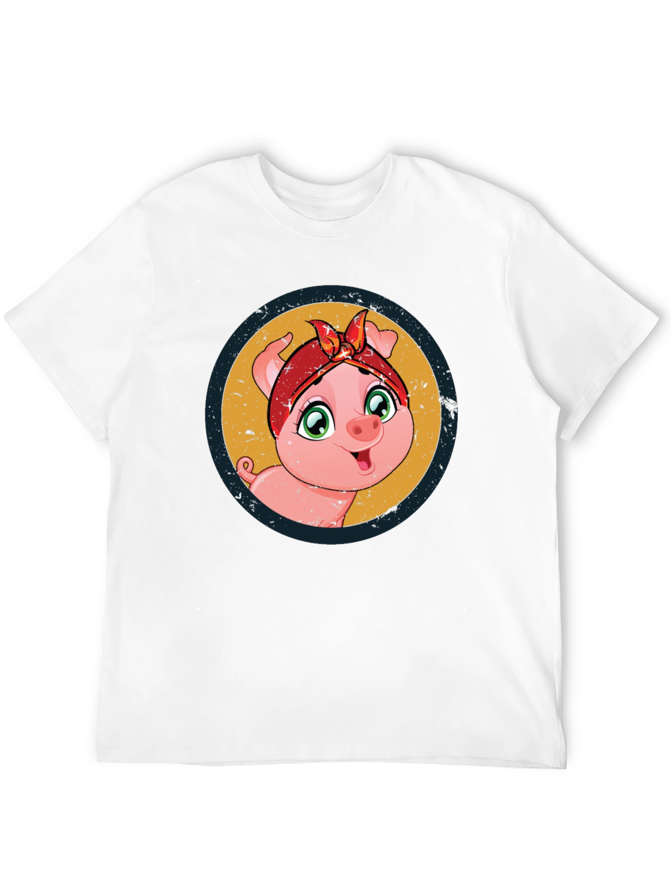 Cute Piglet Graphic Print Black T-Shirt