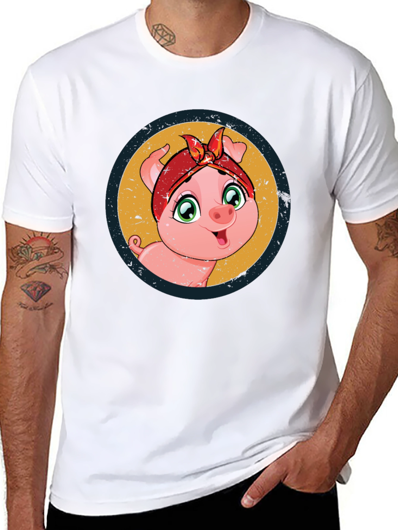 Cute Piglet Graphic Print Black T-Shirt