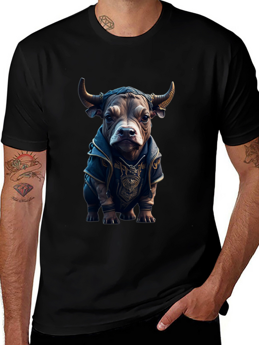 Bull in Hoodie Graphic Tee - Unique Design